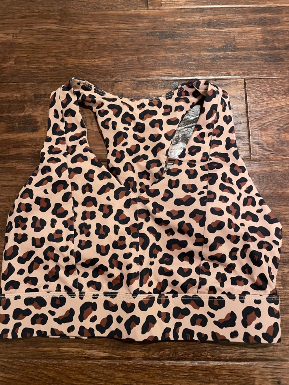 Fabletics Leopard-Print Racerback Sports Bra - Beige, Brown, Black